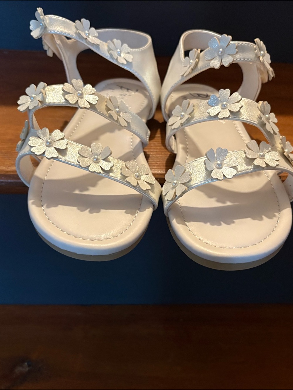 NWT Girls' Pearl Floral Strappy Sandals with Ankle Strap
